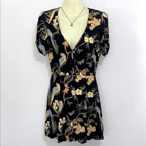 Reformation “Açaí” Dress Mini Tropical Bird Print  Nwot Sz 2